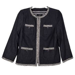 NWT Talbots Petite Tweed Fringe Denim Lined Patch Pockets Business Blazer Sz 8P